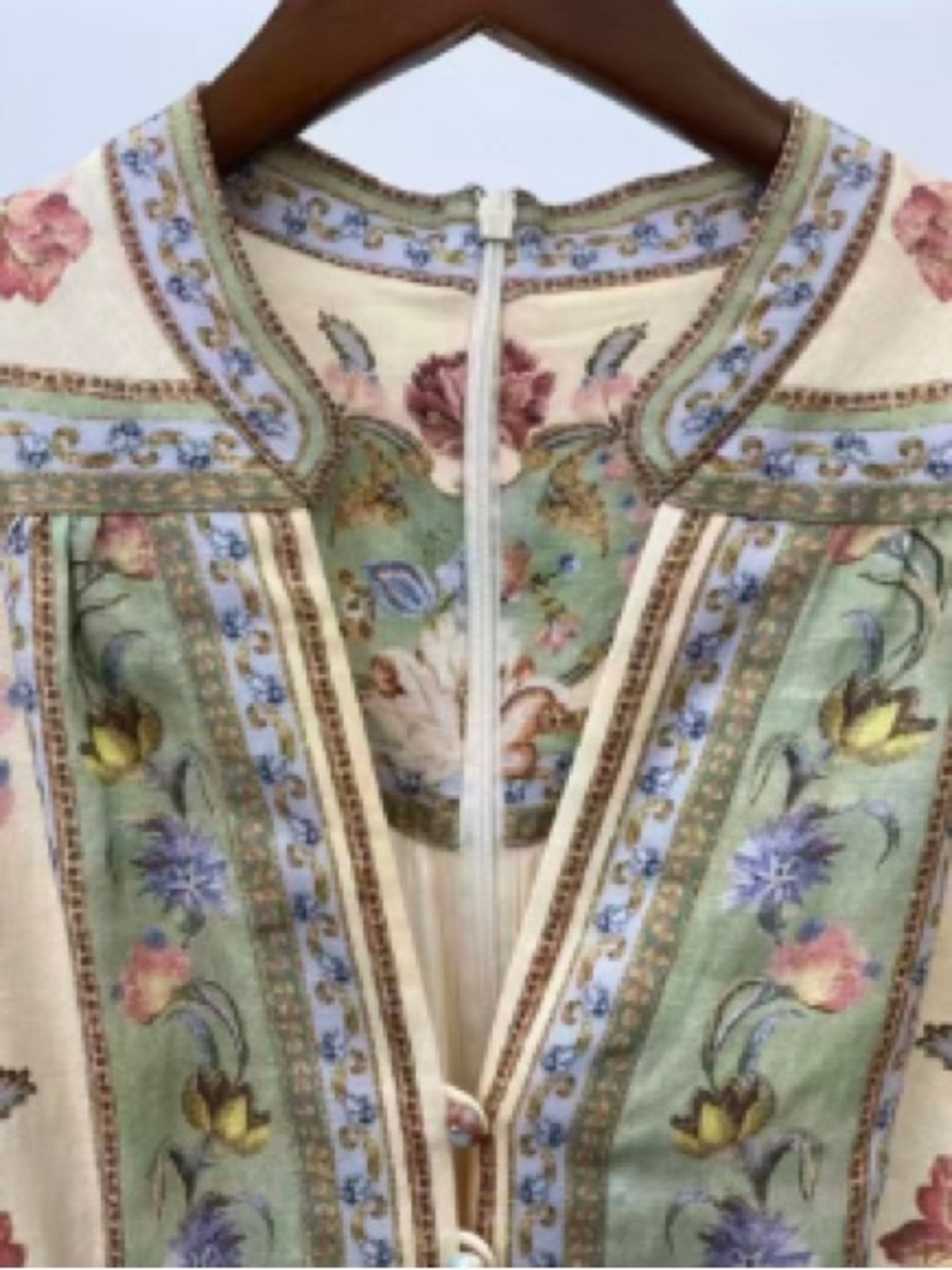 Zimmermann Cream Floral Long Sleeve Boho Dress with Pastel Accents - Picture 3 of 4
